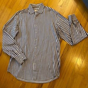 CH Carolina Herrera Men’s Striped Dress Shirt neck size 16 Brown White formal